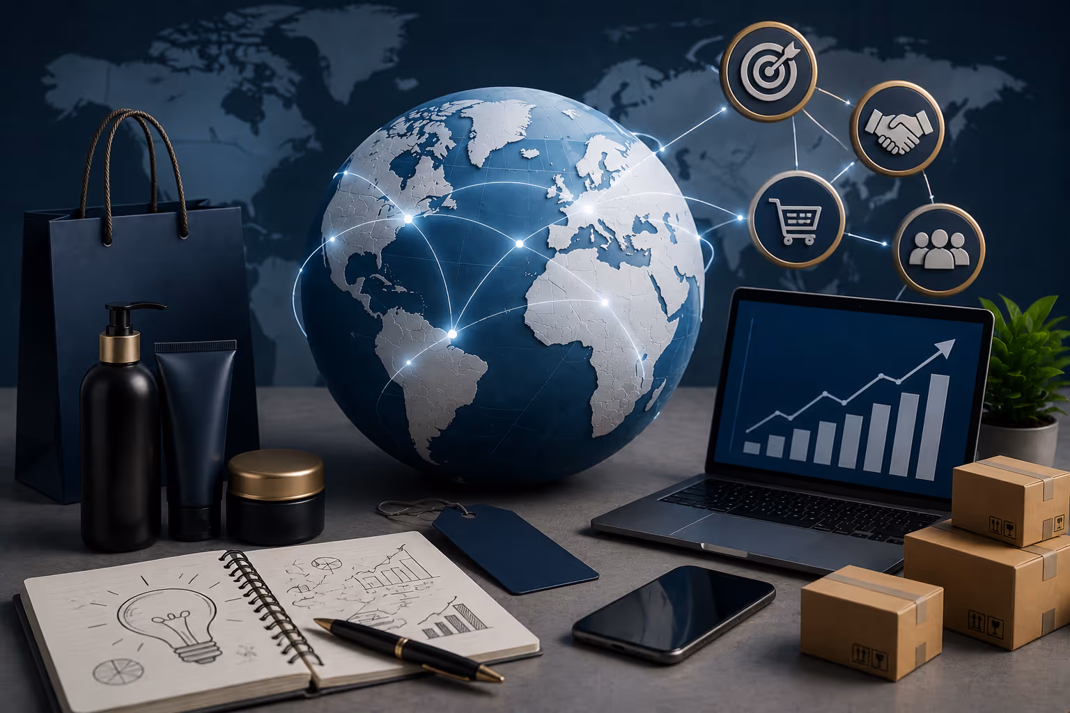Mapa de América Latina con flechas de exportación digital hacia EE. UU., Europa y Asia, con iconos de Stripe, Shopify, Mercado Pago y métodos de pago globales