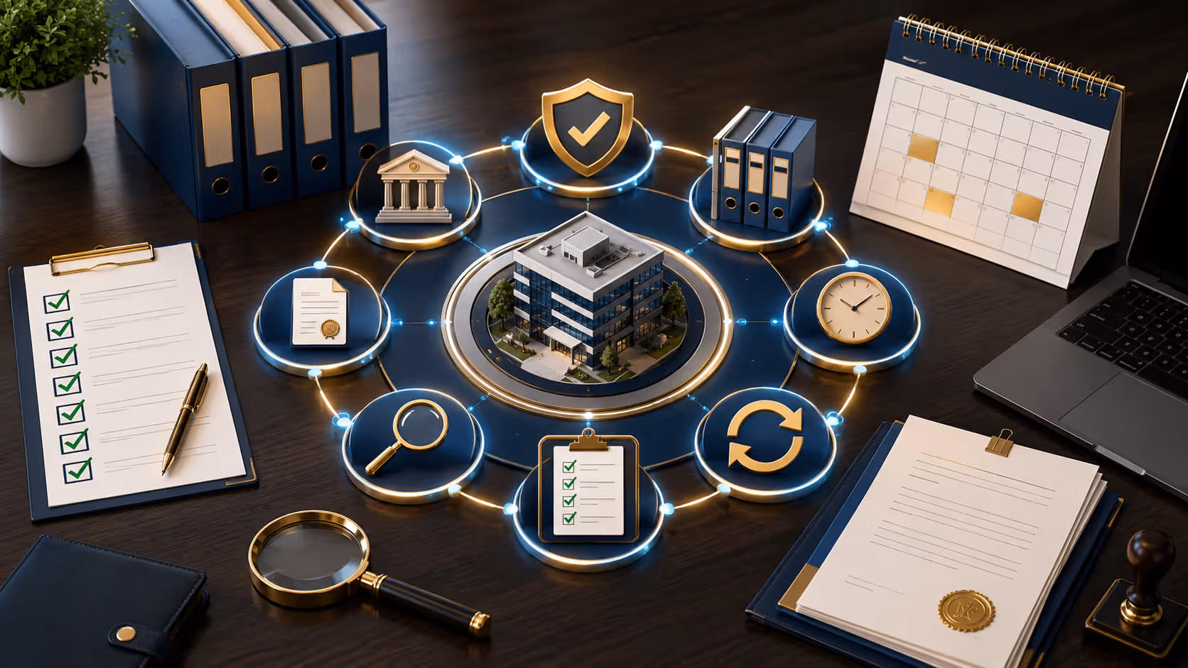 Lista de verificación de cumplimiento anual para LLC que muestra tareas mensuales, fechas límite de informes anuales, calendario de pagos de impuestos, requisitos de agente registrado y panel de cumplimiento multiestatal