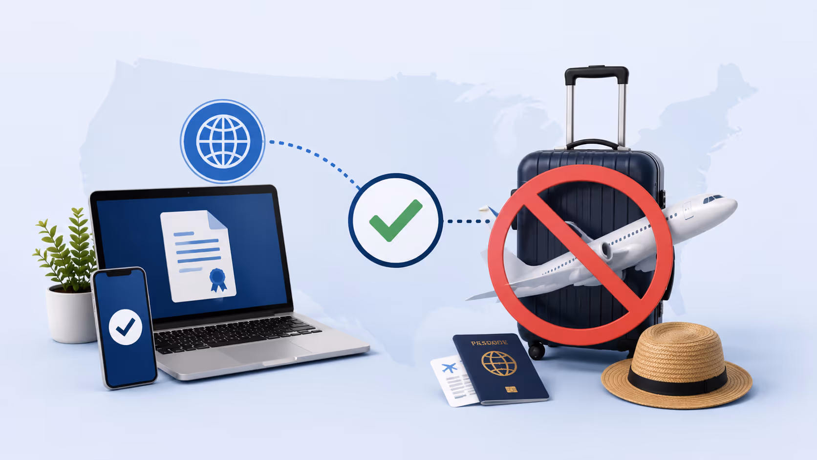 Emprendedor frente a una laptop con un mapa global
